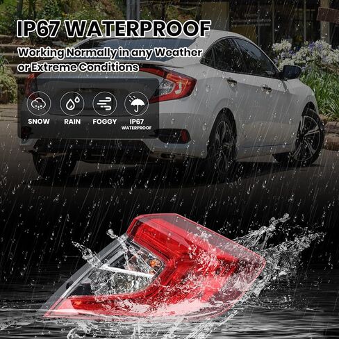 Outer Tail Light Compatible with 2016 2017 2018 2019 2020 2021 Honda Civic 4-Door Sedan with Bulbs Replace 33500TBAA01 HO2805110 Right Passenger Side in Saudi Arabia