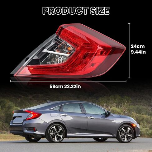 Outer Tail Light Compatible with 2016 2017 2018 2019 2020 2021 Honda Civic 4-Door Sedan with Bulbs Replace 33500TBAA01 HO2805110 Right Passenger Side in Saudi Arabia