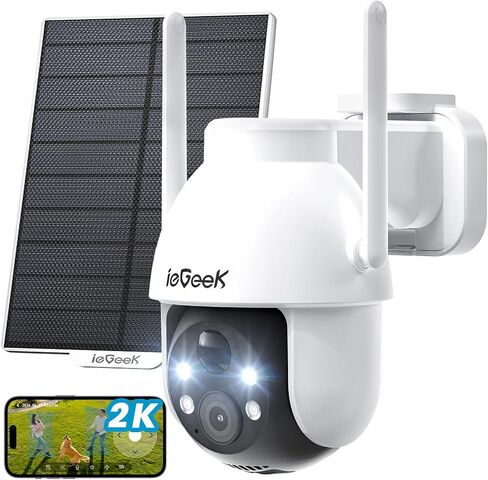 ieGeek Solar Security Cameras Wireless Outdoor, 2K WiFi Outside Cameras for Home Security, Battery Powered 3MP Surveillance Cam with 360°PTZ Color Night Vision, Smart Motion Sensor, Works with Alexa in Kuwait