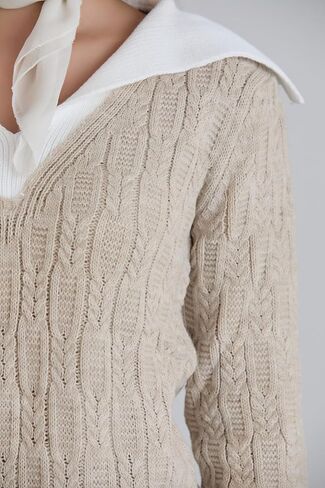 Sweaters for Women Fashion Long Sleeve Lapel Collar V Neck Casual Knit Color Block Pullover Sweater in Saudi Arabia
