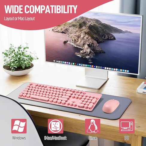 Wireless Keyboard and Mouse Combo, Full Size Compact Quiet Wireless Keyboard and Mouse Set 2.4G Ultra-Thin Sleek Design for Windows, Computer, Desktop, PC, Notebook, Laptop,Round Keys White and Blue in Kuwait