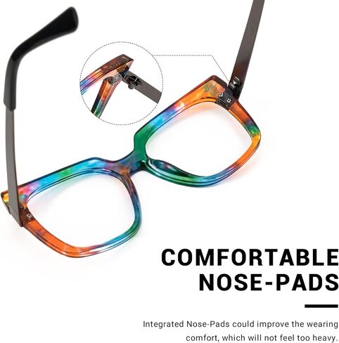 Zeelool Floral Oversized Thick Square Blue Light Blocking Glasses for Women 100% UV400 Protection Reeves ZOP02129 in Saudi Arabia