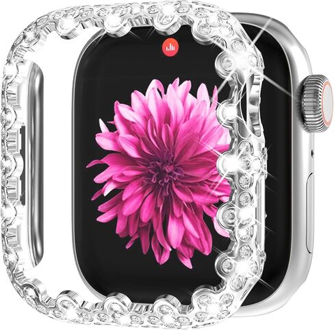WINGLE Bling Bumper Case Compatible for Apple Watch Series 6/5/4/SE/SE2 40mm, 4 Leaf Clover Diamond Protective Face Cover for Women, Hard PC Frame Protector for Apple Watch Case 40mm Lace Edge Pink in Kuwait
