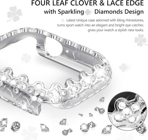 WINGLE Bling Bumper Case Compatible for Apple Watch Series 6/5/4/SE/SE2 40mm, 4 Leaf Clover Diamond Protective Face Cover for Women, Hard PC Frame Protector for Apple Watch Case 40mm Lace Edge Pink in Kuwait
