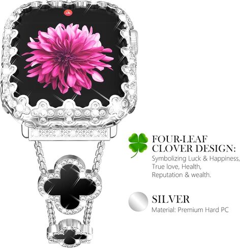 WINGLE Bling Bumper Case Compatible for Apple Watch Series 6/5/4/SE/SE2 40mm, 4 Leaf Clover Diamond Protective Face Cover for Women, Hard PC Frame Protector for Apple Watch Case 40mm Lace Edge Pink in Kuwait
