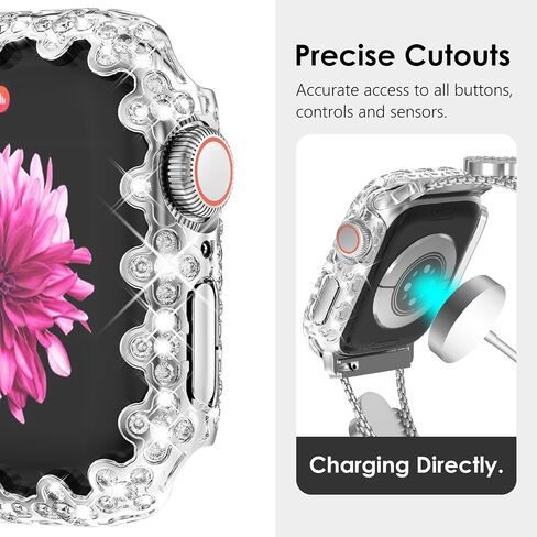 WINGLE Bling Bumper Case Compatible for Apple Watch Series 6/5/4/SE/SE2 40mm, 4 Leaf Clover Diamond Protective Face Cover for Women, Hard PC Frame Protector for Apple Watch Case 40mm Lace Edge Pink in Kuwait
