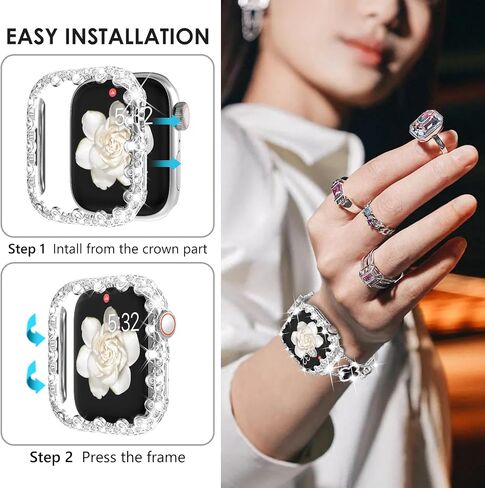 WINGLE Bling Bumper Case Compatible for Apple Watch Series 6/5/4/SE/SE2 40mm, 4 Leaf Clover Diamond Protective Face Cover for Women, Hard PC Frame Protector for Apple Watch Case 40mm Lace Edge Pink in Kuwait