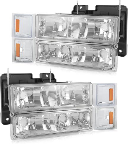 استبدال مجموعة المصابيح الأمامية لسيارة تشيفي سيلفرادو سوبربان تاهو C10 C/K 1500 C2500 C3500 1994-1998، كروم مع عاكس كهرماني in Kuwait