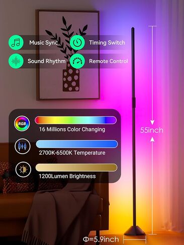 TJOY 2 pack Led Corner Floor Lamp, Smart RGB Floor Lamp with APP&Remote, 16 Million Colors Changing, Music sync, Modern corner led light for Bedroom Living Room and Gaming Room, Timing&Schedule in Saudi Arabia
