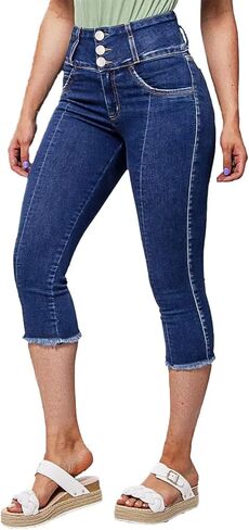 بنطال كابري عالي الخصر للنساء من Flamingals بنطال كابري ضيق بأزرار سفلية in Kuwait