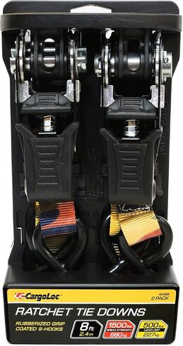 CargoLoc Premium Cam Buckle Tie Downs - 2 Pk - 12 Ft - 300 Lbs Load Cap - 900 Lbs Break Strength - Cargo Straps for Moving Appliances, Lawn Equipment, Motorcycles, etc. - ORANGE in Kuwait