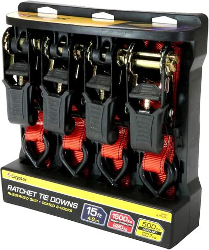 CargoLoc Premium Cam Buckle Tie Downs - 2 Pk - 12 Ft - 300 Lbs Load Cap - 900 Lbs Break Strength - Cargo Straps for Moving Appliances, Lawn Equipment, Motorcycles, etc. - ORANGE in Kuwait