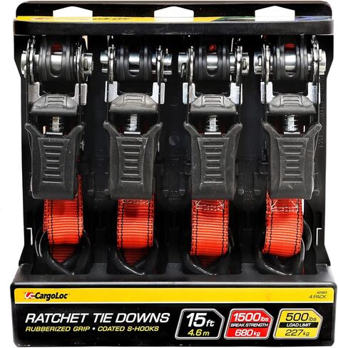 CargoLoc Premium Cam Buckle Tie Downs - 2 Pk - 12 Ft - 300 Lbs Load Cap - 900 Lbs Break Strength - Cargo Straps for Moving Appliances, Lawn Equipment, Motorcycles, etc. - ORANGE in Kuwait