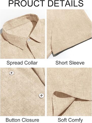 Runcati Mens Short Sleeve Shirt Button Down Casual Linen Texture Summer Beach Wedding Tops in Kuwait