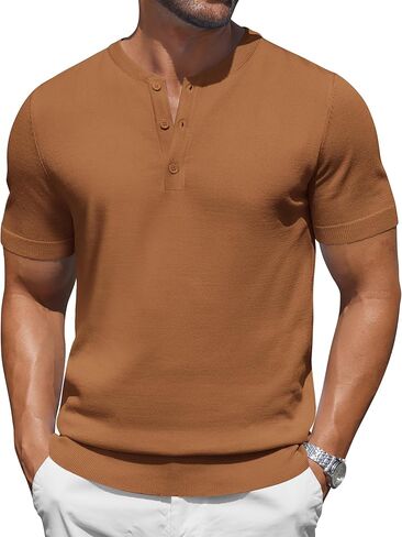 COOFANDY Men's Knit Henley Shirts Short Sleeve Casual Basic Tee Summer Button Soild T Shirts in Kuwait