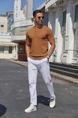 COOFANDY Men's Knit Henley Shirts Short Sleeve Casual Basic Tee Summer Button Soild T Shirts in Kuwait
