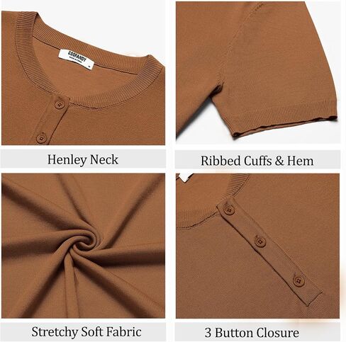 COOFANDY Men's Knit Henley Shirts Short Sleeve Casual Basic Tee Summer Button Soild T Shirts in Kuwait