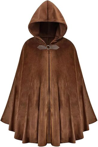 JIURUN 2025 NEW Halloween Costume Renaissance Cloak with Hood, Medieval Hobbit Hooded Velvet Cloak Cosplay Cape for Men Women in Kuwait