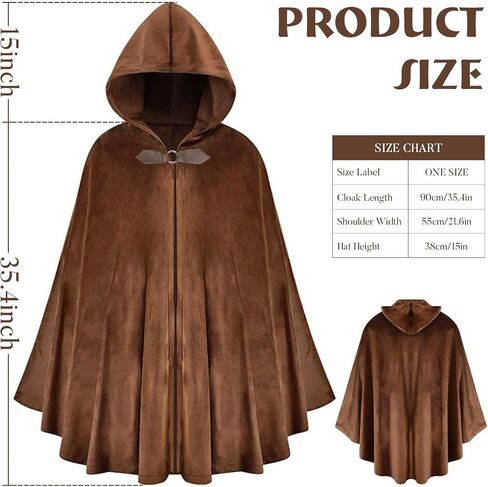 JIURUN 2025 NEW Halloween Costume Renaissance Cloak with Hood, Medieval Hobbit Hooded Velvet Cloak Cosplay Cape for Men Women in Kuwait