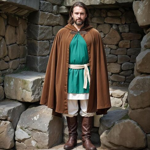 JIURUN 2025 NEW Halloween Costume Renaissance Cloak with Hood, Medieval Hobbit Hooded Velvet Cloak Cosplay Cape for Men Women in Kuwait