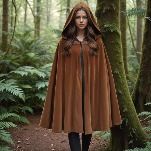 JIURUN 2025 NEW Halloween Costume Renaissance Cloak with Hood, Medieval Hobbit Hooded Velvet Cloak Cosplay Cape for Men Women in Kuwait