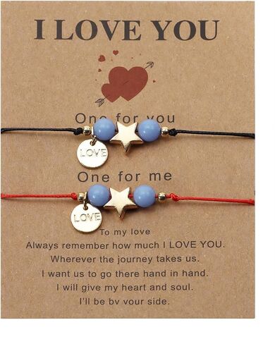 Heart Beaded Matching Bracelets 2Pcs Adjustable Braided Long Distance Bracelets for Couples Best Friend Friendship Wedding Valentines Anniversary Graduation Gift in Saudi Arabia