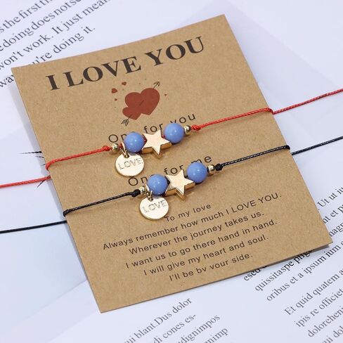 Heart Beaded Matching Bracelets 2Pcs Adjustable Braided Long Distance Bracelets for Couples Best Friend Friendship Wedding Valentines Anniversary Graduation Gift in Saudi Arabia