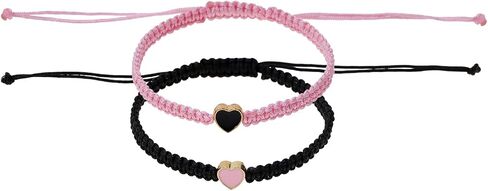 Heart Beaded Matching Bracelets 2Pcs Adjustable Braided Long Distance Bracelets for Couples Best Friend Friendship Wedding Valentines Anniversary Graduation Gift in Saudi Arabia