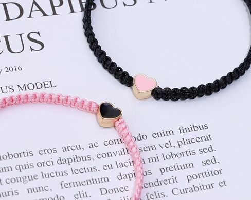 Heart Beaded Matching Bracelets 2Pcs Adjustable Braided Long Distance Bracelets for Couples Best Friend Friendship Wedding Valentines Anniversary Graduation Gift in Saudi Arabia