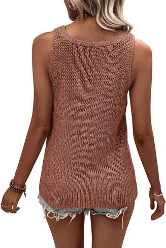 SweatyRocks Women's Sleeveless Scoop Neck Ribbed Knit Casual Solid Vest Tank Top in Saudi Arabia