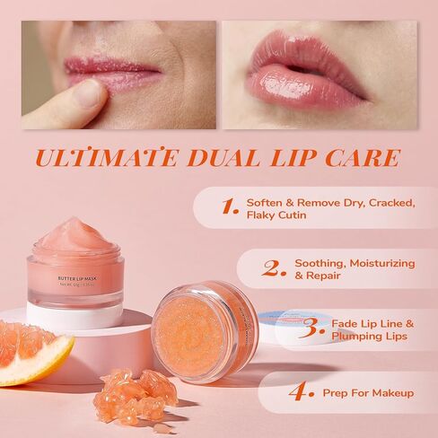 ANAI RUI Lip Therapy Set, Lip Scrub & Lip Mask, Overnight Hydrating Lip Moisturizer with Lip Exfoliator Scrub and Lip Sleeping Mask for Lip Plumping, Lip Gift Kit for Dry, Chapped, Dark Lips, Grape in Kuwait