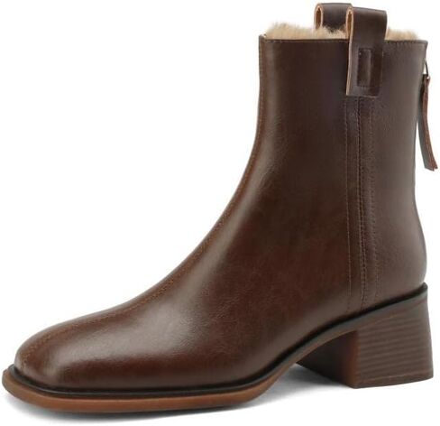 TinaCus Handmade Women's Genuine Leather Square Back Zip Mid Block Heel Charming Ankle Boots in Saudi Arabia