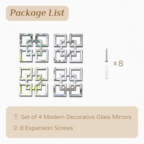 مرايا حديثة لديكور الحائط - بريق الماس المكسر المزخرف بالكريستال للتعليق على الحائط ثلاثي الأبعاد لبيت المزرعة لتزيين غرفة الطعام والمكتب والمطبخ (2، مربع) in Kuwait