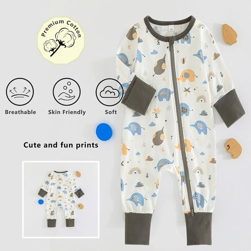 BeiVSlley Baby Boy Girl Footless Zipper Romper Onesie Long Sleeve Cotton Jumpsuit Coverall Newborn Solid Outfits Clothes in Kuwait