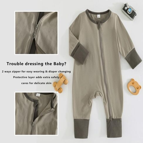 BeiVSlley Baby Boy Girl Footless Zipper Romper Onesie Long Sleeve Cotton Jumpsuit Coverall Newborn Solid Outfits Clothes in Kuwait