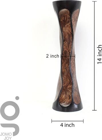 Sculptured Wooden Vase for Dried Floral and Decorative Grass Display, Hand Crafted Brown Polished Mango Wood Ideal Home Table Shelf and Floor Decoration (Tall-Slim Ribbing #1) in Saudi Arabia