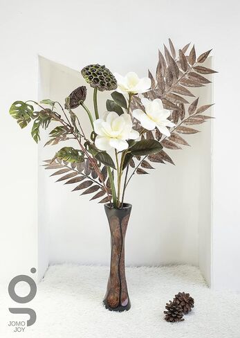 Sculptured Wooden Vase for Dried Floral and Decorative Grass Display, Hand Crafted Brown Polished Mango Wood Ideal Home Table Shelf and Floor Decoration (Tall-Slim Ribbing #1) in Saudi Arabia
