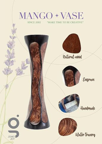 Sculptured Wooden Vase for Dried Floral and Decorative Grass Display, Hand Crafted Brown Polished Mango Wood Ideal Home Table Shelf and Floor Decoration (Tall-Slim Ribbing #1) in Saudi Arabia
