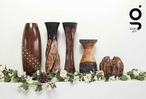 Sculptured Wooden Vase for Dried Floral and Decorative Grass Display, Hand Crafted Brown Polished Mango Wood Ideal Home Table Shelf and Floor Decoration (Tall-Slim Ribbing #1) in Saudi Arabia