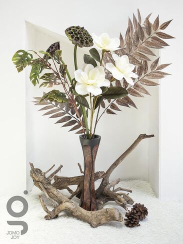Sculptured Wooden Vase for Dried Floral and Decorative Grass Display, Hand Crafted Brown Polished Mango Wood Ideal Home Table Shelf and Floor Decoration (Tall-Slim Ribbing #1) in Saudi Arabia