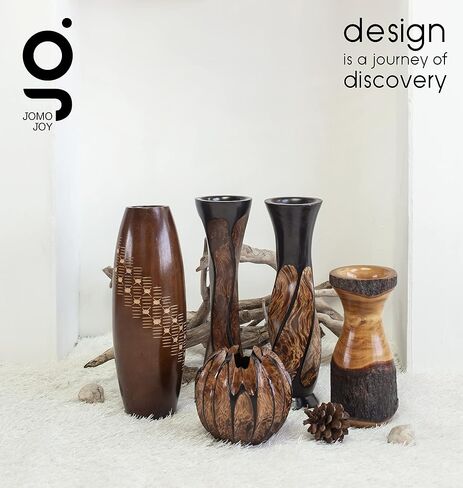 Sculptured Wooden Vase for Dried Floral and Decorative Grass Display, Hand Crafted Brown Polished Mango Wood Ideal Home Table Shelf and Floor Decoration (Tall-Slim Ribbing #1) in Saudi Arabia