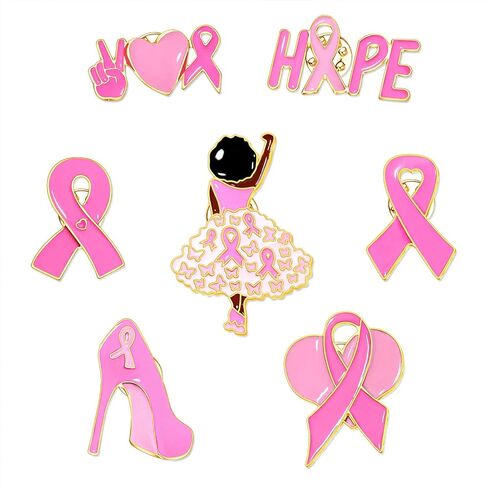 Breast Cancer Awareness Pins Bulk Pink Ribbon Brooches for Women Faith Hope Lapel Pins Breast Cancer Awareness Jewelry Accessories Decorations Charity Public Fundraiser Supplies in Kuwait