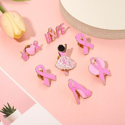 Breast Cancer Awareness Pins Bulk Pink Ribbon Brooches for Women Faith Hope Lapel Pins Breast Cancer Awareness Jewelry Accessories Decorations Charity Public Fundraiser Supplies in Kuwait
