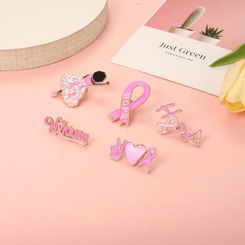 Breast Cancer Awareness Pins Bulk Pink Ribbon Brooches for Women Faith Hope Lapel Pins Breast Cancer Awareness Jewelry Accessories Decorations Charity Public Fundraiser Supplies in Kuwait