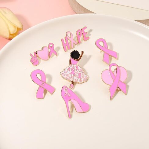 Breast Cancer Awareness Pins Bulk Pink Ribbon Brooches for Women Faith Hope Lapel Pins Breast Cancer Awareness Jewelry Accessories Decorations Charity Public Fundraiser Supplies in Kuwait