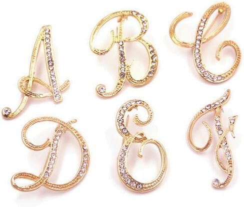 vmcoatdu Women A-Z Initial Pins 26 Letters Pins Gold Plated Metal Brooches Clear Crystal Rhinestone Brooch Breastpin Badge in Kuwait