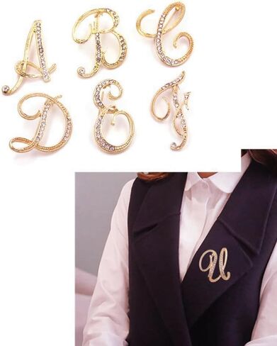 vmcoatdu Women A-Z Initial Pins 26 Letters Pins Gold Plated Metal Brooches Clear Crystal Rhinestone Brooch Breastpin Badge in Kuwait