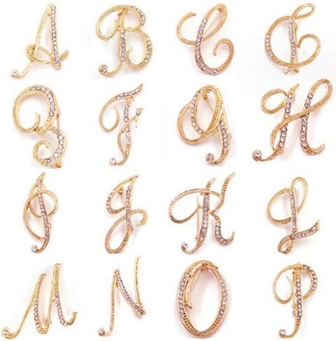 vmcoatdu Women A-Z Initial Pins 26 Letters Pins Gold Plated Metal Brooches Clear Crystal Rhinestone Brooch Breastpin Badge in Kuwait