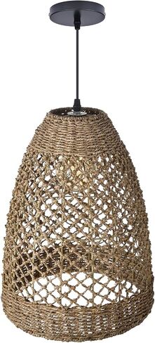 Arturesthome Wicker Pendant Light Fixture Basket Rattan Chandelier Handmade Pendant Lighting for Dining Table Restaurant Foyer D 11.8″* 15.7″ in Kuwait