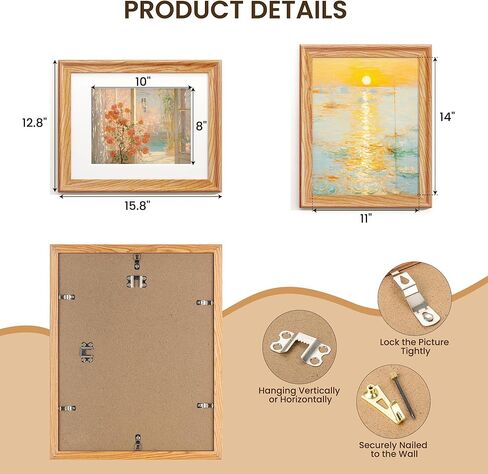 22x28 Picture Frame with Mat for 18x24 Photo Frame, Rustic Solid Wood Picture Frame, High Definition Plexiglass, Vertical and Horizontal Display, Wall Hook Hanging Hardware Included, Natural in Kuwait